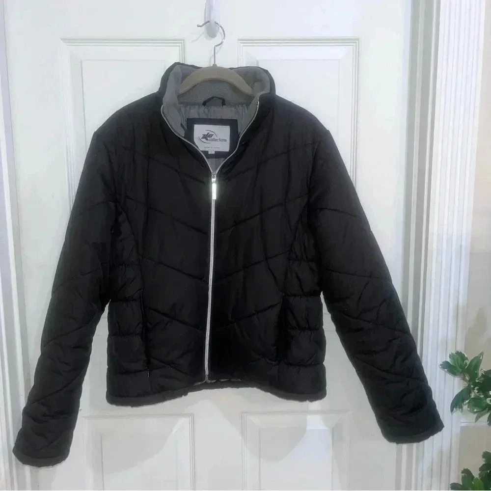 Kc collections womens puffer coat black and gray sz lg